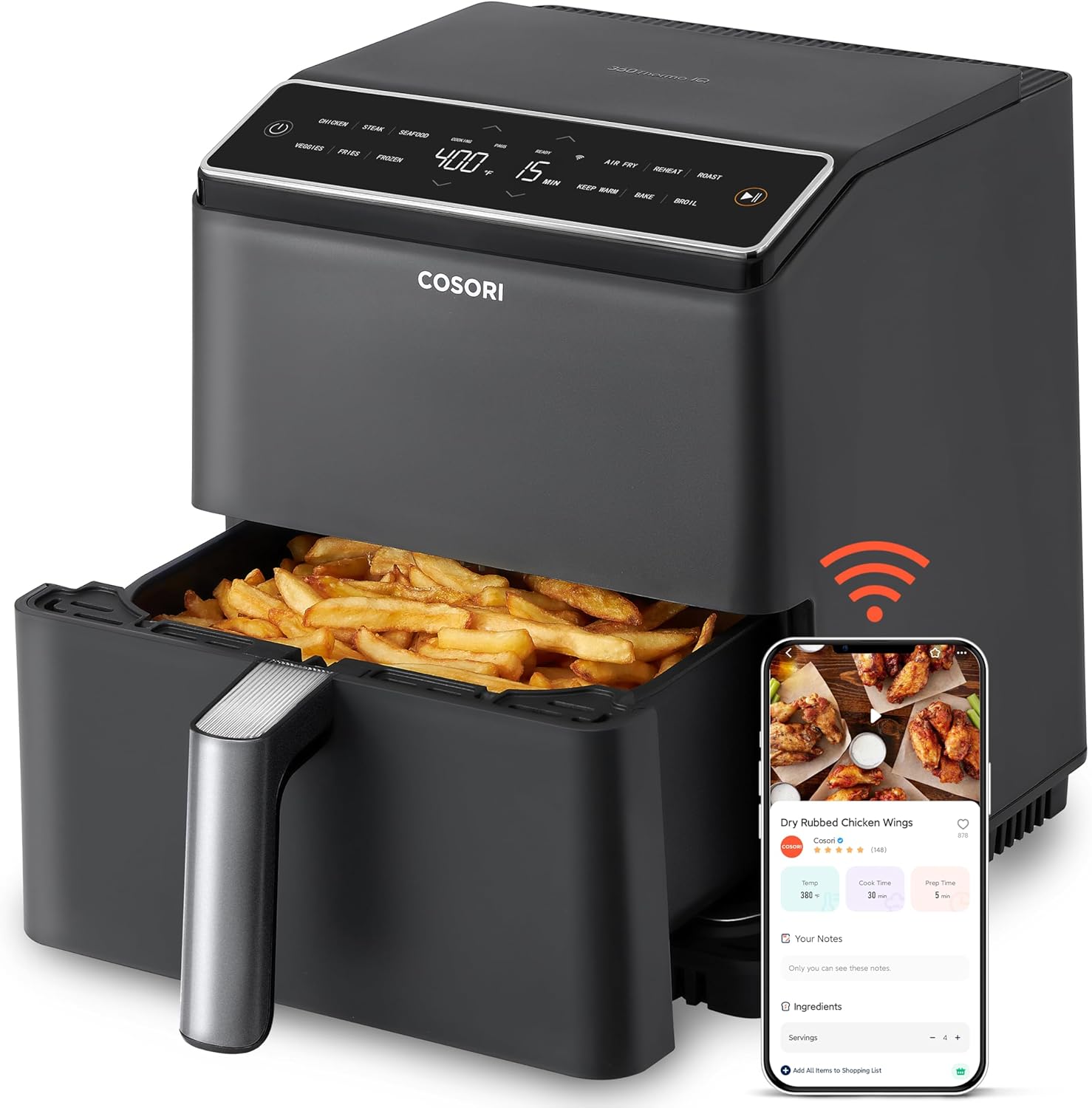  Cosori Air Fryer 6.8qt, Dual Blaze with 360 Thermoiq Tech - Using Upper and Lower Heating Elements for Precise Temperature Control and Even Cooking Results,...